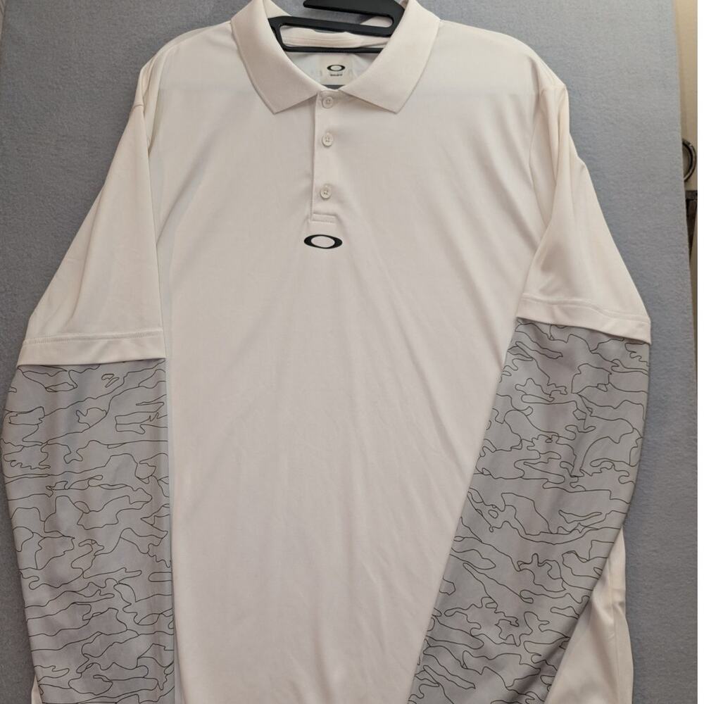 Oakley Men's XL White Camo Performance Polo Shirt Long Sleeve Regular Fit Logo
